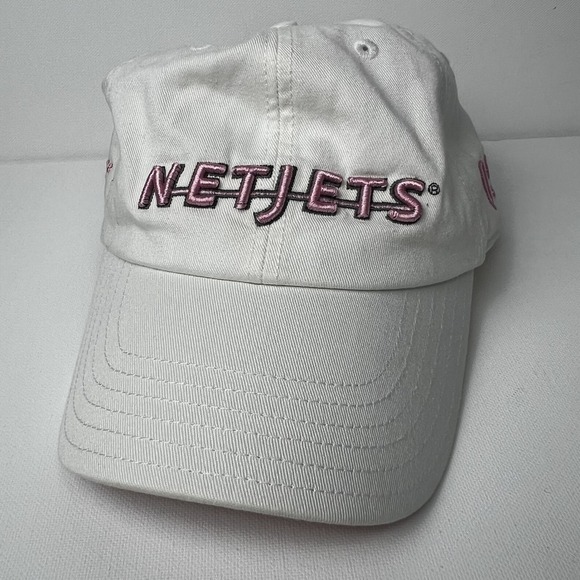 NetJets Aviation White Pink Embroidered Adjustable Baseball Cap Hat Since 1986